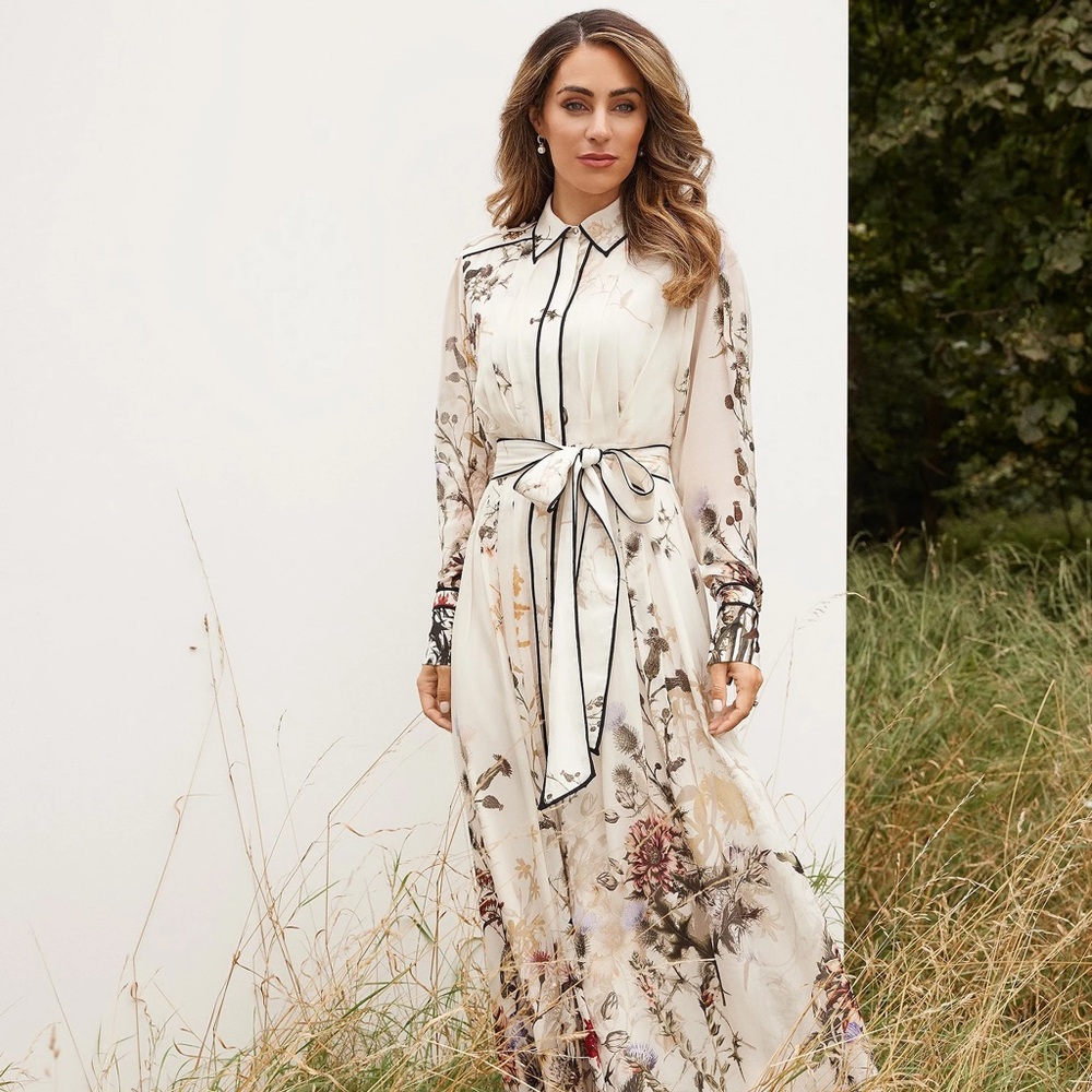 Karen Millen Ivory Floral Long Sleeve Dress